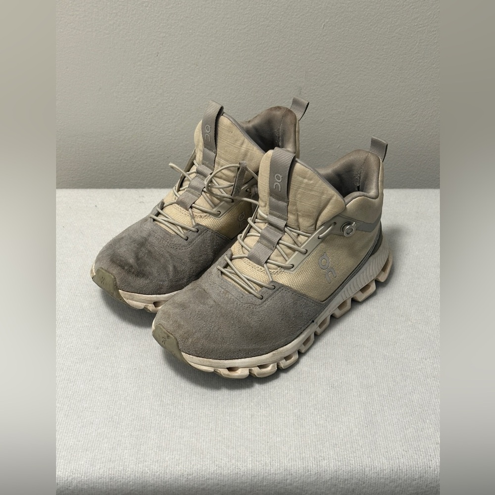 On Running On Cloud Women's Gray and Tan High Running Shoes Sz 6.5